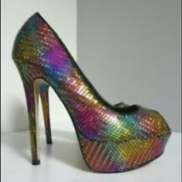 Aldo high heeled rainbow sequin peep toe size 7 - Picture 4 of 6